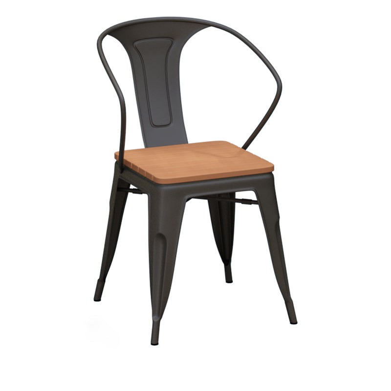 Contemporary Nordic Plastic Wood Iron Square Outdoor Dining Chair Backrest Stackable For Patio