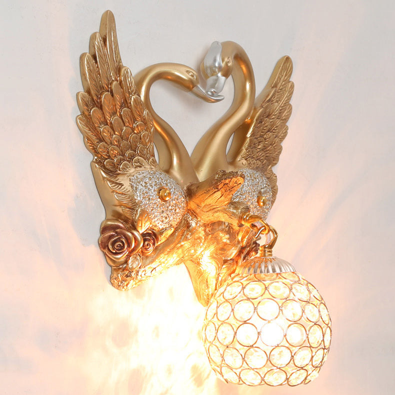 Traditional European Swan Orb Resin Iron 1-Light Wall Sconce Lamp For Living Room