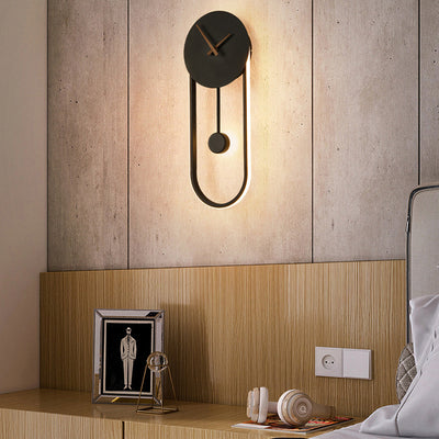 Contemporary Scandinavian Round Oval Clock Shape Iron Acrylic LED Wall Sconce Lamp For Bedroom