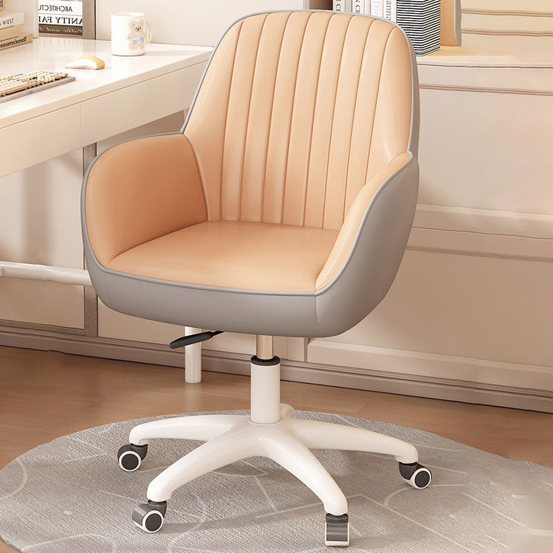 Contemporary Nordic Curved Leather Wood Legs Swivel Desk Chair Backrest Armrest For Home Office