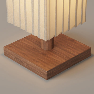 Traditional Japanese Column Rectangular Walnut Fabric LED Standing Floor Lamp For Living Room