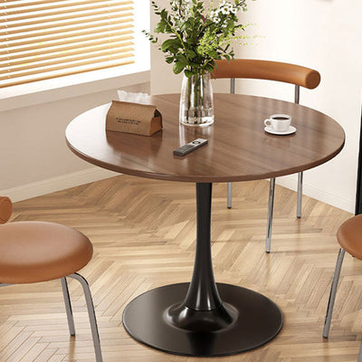 Modern Simplicity Round Imitation Wood Grain Carbon Steel Base End Table For Living Room