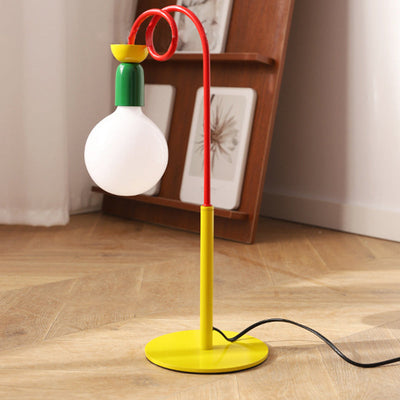 Contemporary Retro Curved Pole Round Ball Fruit Iron Glass 1/2 Light Table Lamp For Living Room