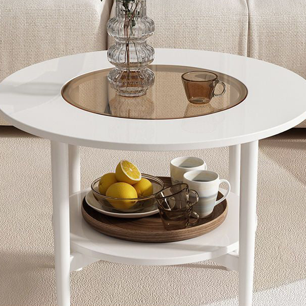 Contemporary Scandinavian Round Glass Marble Stainless Steel End Table 2-Tier For Living Room