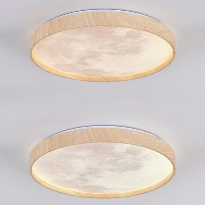 Contemporary Scandinavian Iron Plastic Round Moon LED Flush Mount Ceiling Light For Living Room