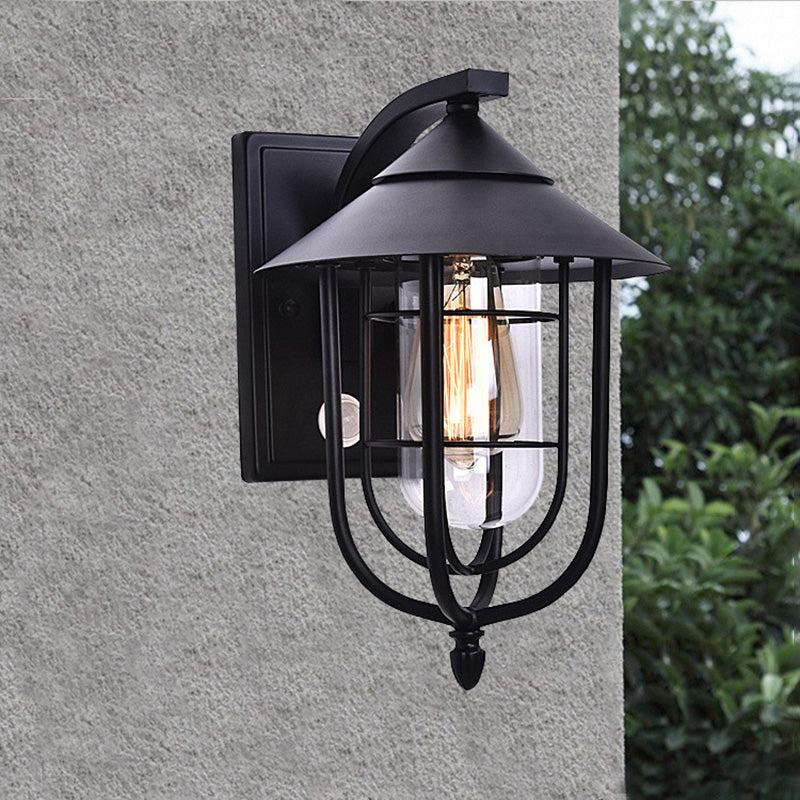 Contemporary Industrial Human Sensing Iron Glass 1-Light Outdoor Wall Sconce Lamp For Garden