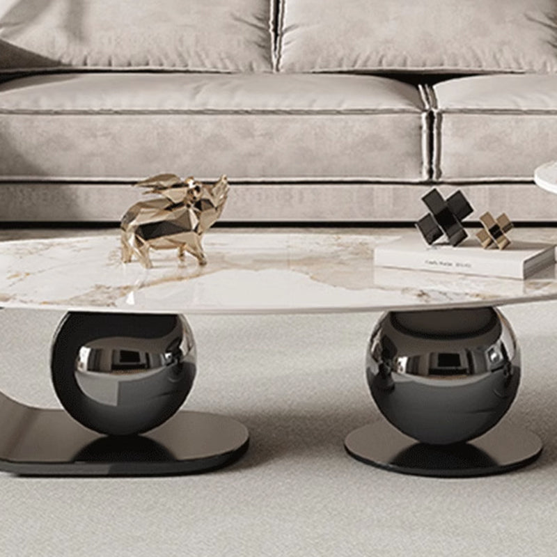 Contemporary Nordic Elliptical Round Ball Rock Plate Stainless Steel Coffee Table For Living Room