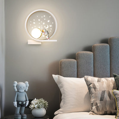 Contemporary Creative Cartoon Astronaut Iron Aluminum LED Wall Sconce Lamp For Bedroom