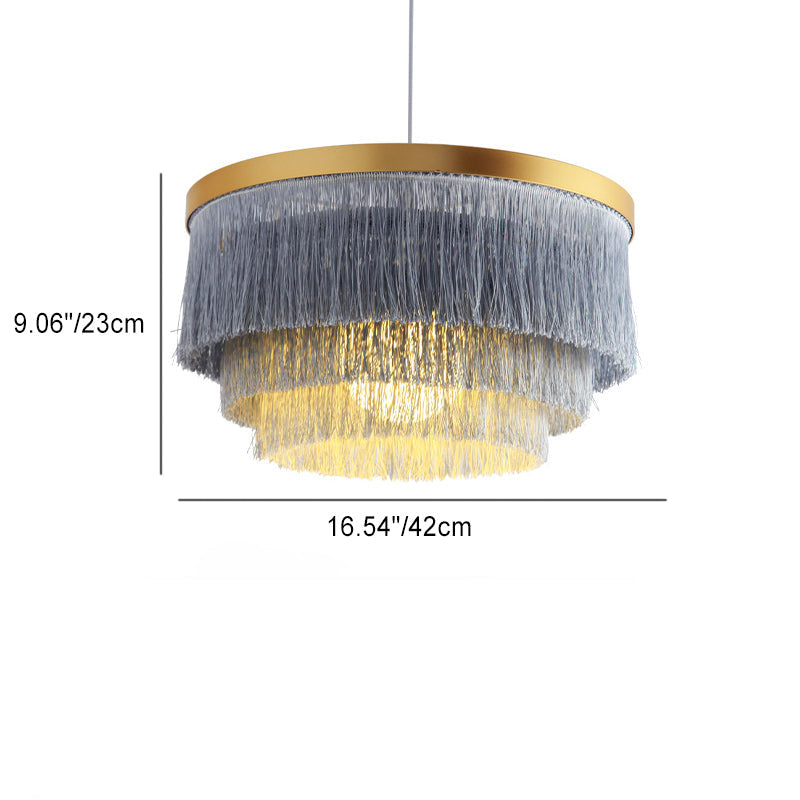 Contemporary Scandinavian Tassel Round Silk Polyester Iron 1-Light Pendant Light For Bedroom