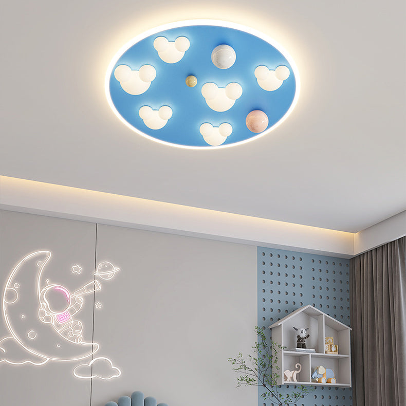 Contemporary Creative Kids Iron Acrylic Round Irregular Shape Mouse Cloud LED Flush Mount Ceiling Light For Bedroom