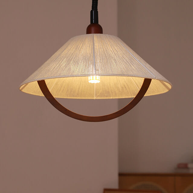 Traditional Japanese Solid Wood Round 1-Light Pendant Light For Living Room