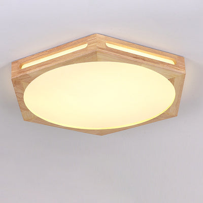 Traditional Vintage Wood Grain Hexagon Acrylic LED Flush Mount Ceiling Light For Living Room