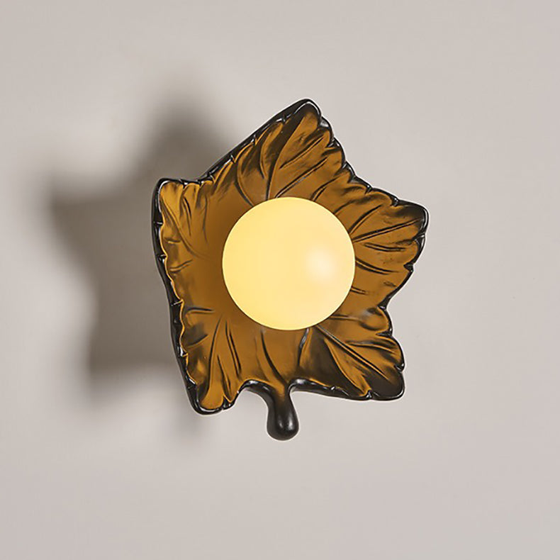 Contemporary Creative Resin Glass Maple Leaf 1-Light Wall Sconce Lamp For Bedside