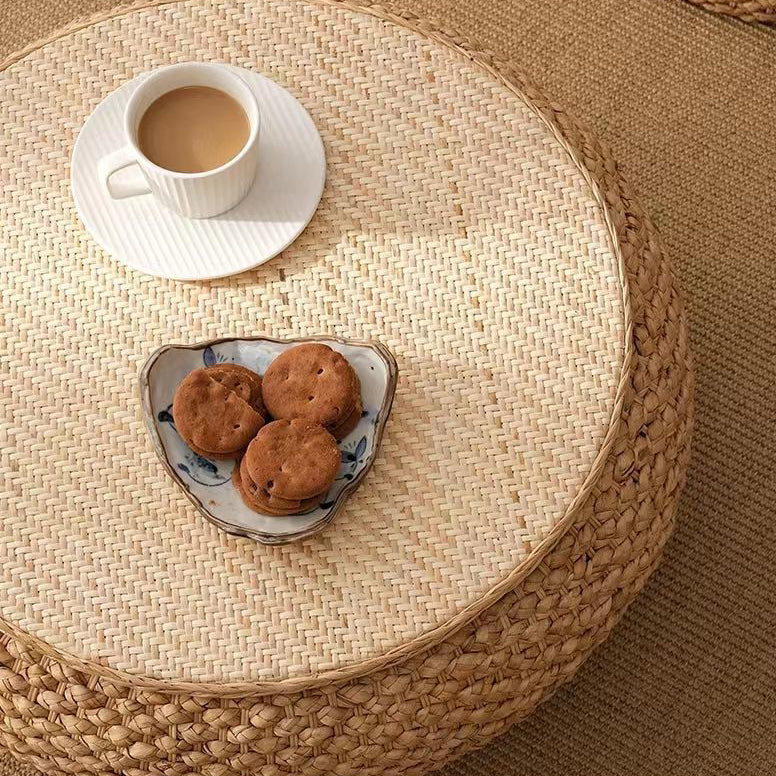 Traditional Japanese Oval Rattan Woven Wooden Coffee Table Storage For Living Room