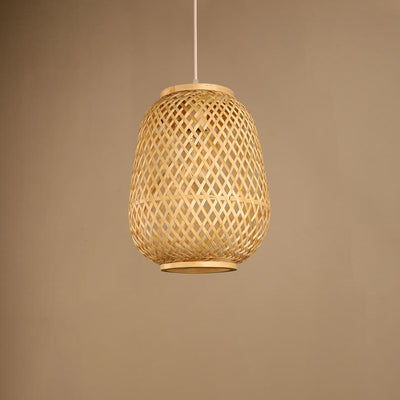 Contemporary Coastal Bamboo Weaving Oval Cage 1-Light Pendant Light For Dining Room