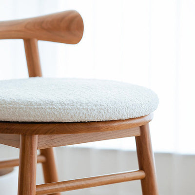 Tabouret de coiffeuse rond en bois et laine d'agneau de simplicité moderne avec dossier et repose-pieds pour chambre 