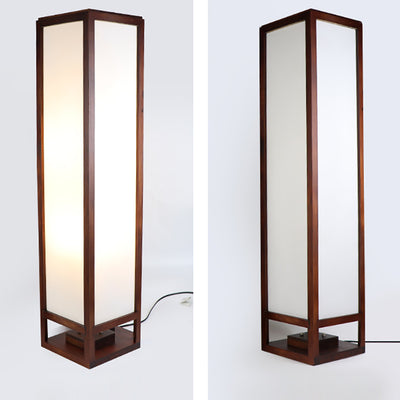 Traditional Chinese Rectangular Parchment Wood 1-Light Standing Floor Lamp For Entertainment Rooms