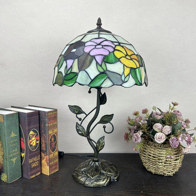 Traditional Tiffany Dome Iron Glass 1-Light Table Lamp For Living Room