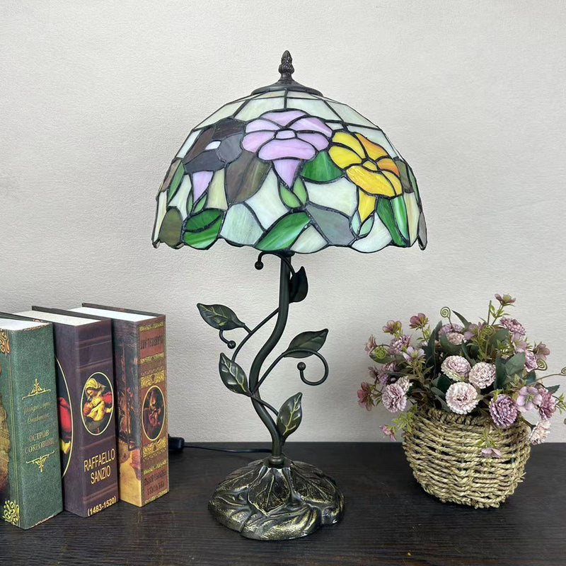 Traditional Tiffany Dome Iron Glass 1-Light Table Lamp For Living Room