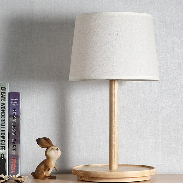 Modern Minimalist Cone Fabric Wood Base 1-Light Table Lamp For Study