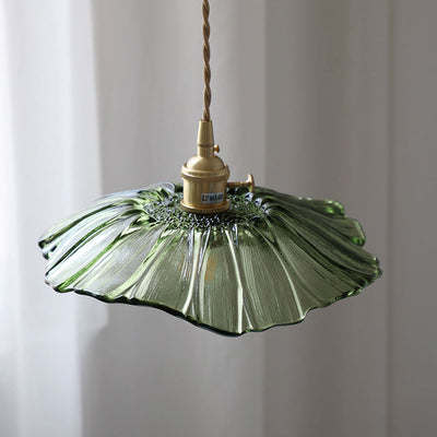 Modern Art Deco Sunflower Copper Glass 1-Light Pendant Light For Living Room