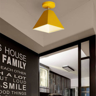 Contemporary Creative Trapezoid Iron 1-Light Semi-Flush Mount Ceiling Light For Living Room