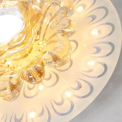 Modern Luxury Crystal Glass Round Flower LED Flush Mount Ceiling Light For Hallway