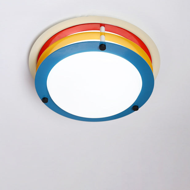 Modern Minimalist Colorful Iron Acrylic Disc Splicing LED Flush Mount Ceiling Light For Bedroom