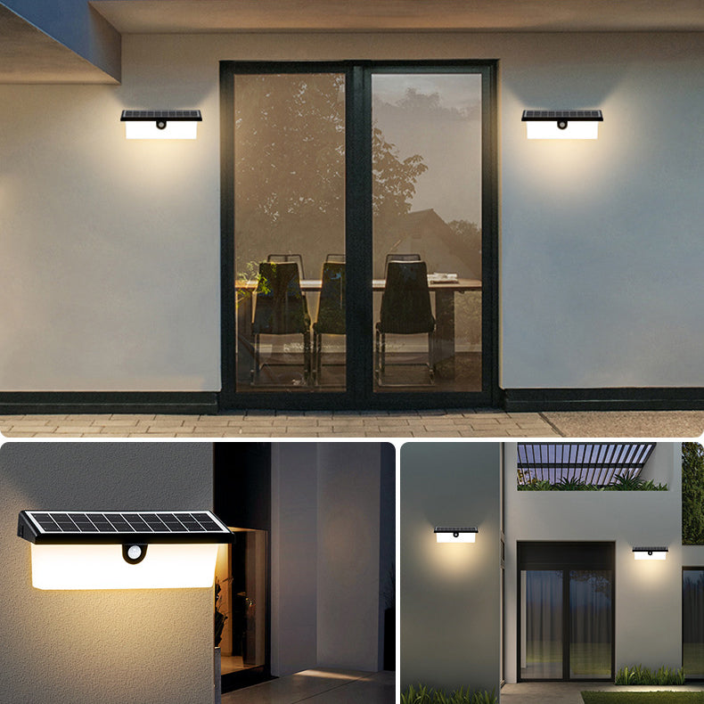 Modern Minimalist Solar Waterproof Rectangle PC ABS LED Outdoor Wall Sconce Lamp For Garden