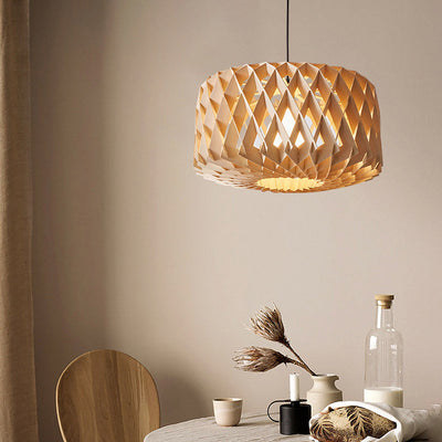 Modern Minimalist Round Diamond Solid Wood Skeleton 1-Light Pendant Light For Living Room