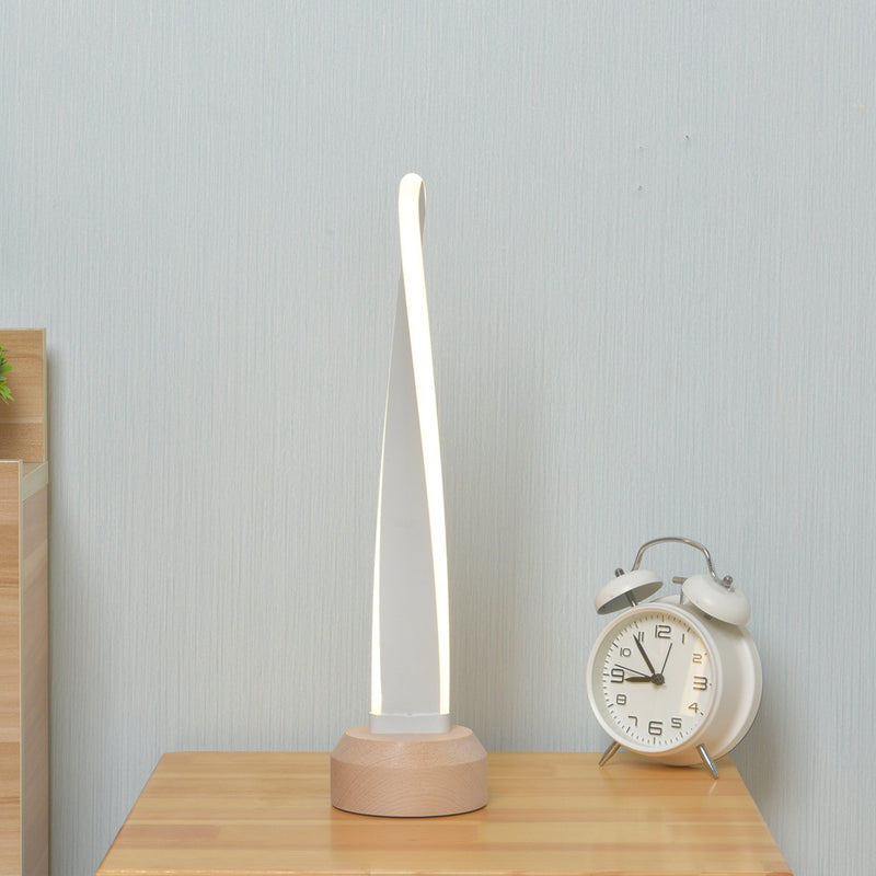 Traditional Japanese Elliptical Spiral Strip Beech Aluminum Silica LED Table Lamp For Bedside