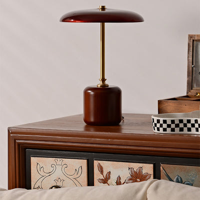 Contemporary Retro Brass Wood Glass Round Cylinder LED Table Lamp For Bedside