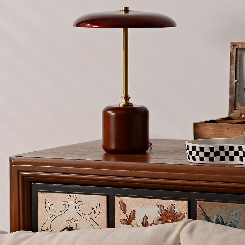 Contemporary Retro Brass Wood Glass Round Cylinder LED Table Lamp For Bedside