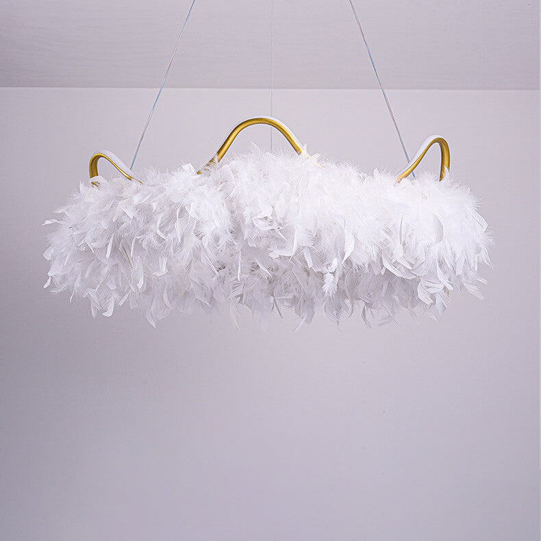 Contemporary Creative Crown Feather Aluminum Acrylic LED Pendant Light For Bedroom