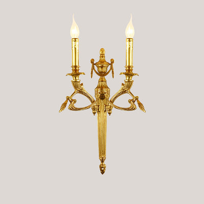 Traditional European Brass Candle Candleholder 2-Light Wall Sconce Lamp For Bedroom