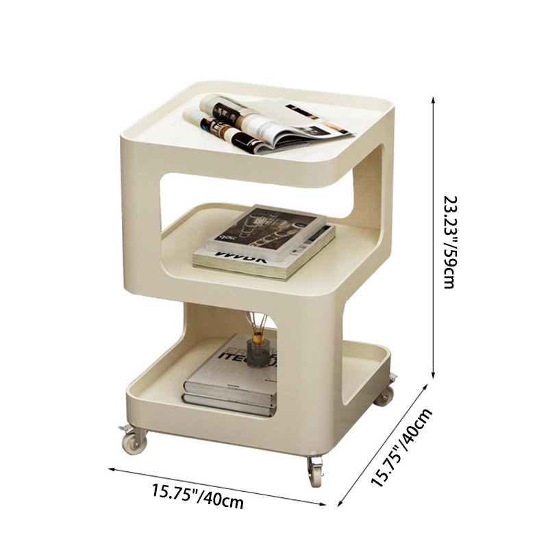 Contemporary Simplicity Square Iron Movable Side Table 3-Tier Storage Shelves For Living Room