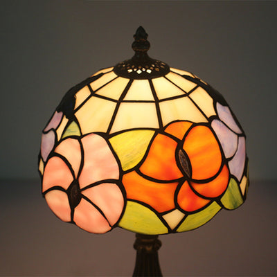 Traditional Tiffany Dome Flower Zinc Alloy Glass 1-Light Table Lamp For Bedside