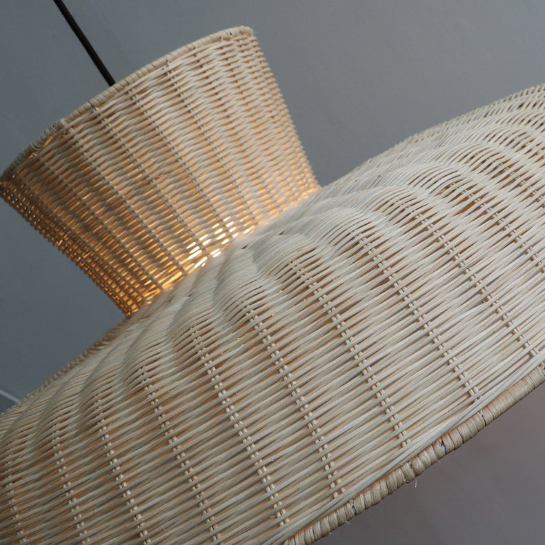 Traditional Rustic Rattan Weaving Hat 1-Light Pendant Light For Dining Room