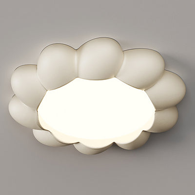 Modern Minimalist Cream Round Flower Resin Acrylic LED Flush Mount Ceiling Light For Bedroom