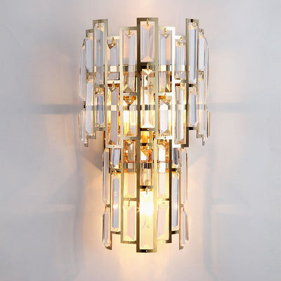 Modern Luxury Double Half Cylinder Stainless Steel Crystal 3-Light Wall Sconce Lamp For Living Room