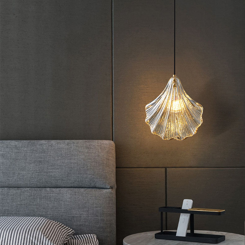 Modern Minimalist Shell All Copper Glass 1-Light Pendant Light For Bedroom