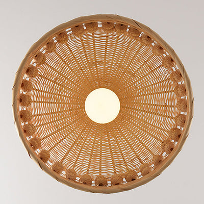 Traditional Chinese Round Dome Bamboo Weaving Hollow 1-Light Pendant Light For Living Room