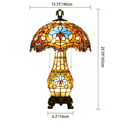 Traditional Tiffany Floral Peach Heart Design Stained Glass 2-Light Table Lamp For Living Room