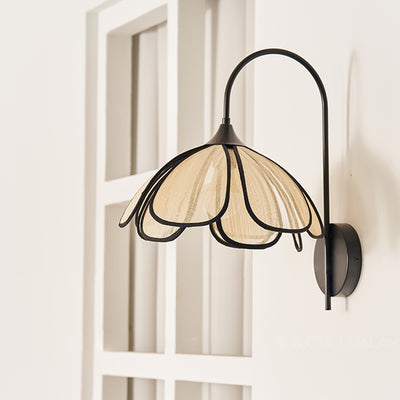 Traditional Japanese Flower Petal Shaped Iron Plant Fiber 1-Light Wall Sconce Lamp For Bedroom