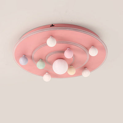 Contemporary Creative Kids Round Planet Iron Acrylic LED Flush Mount Ceiling Light For Bedroom