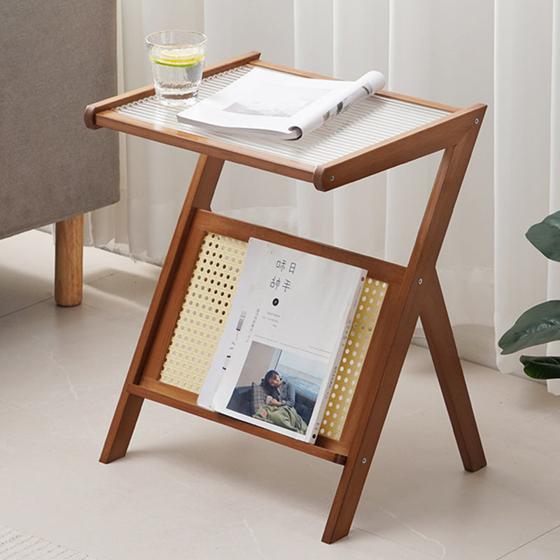 Contemporary Simplicity Z-shaped Glass Bamboo End Table For Living Room