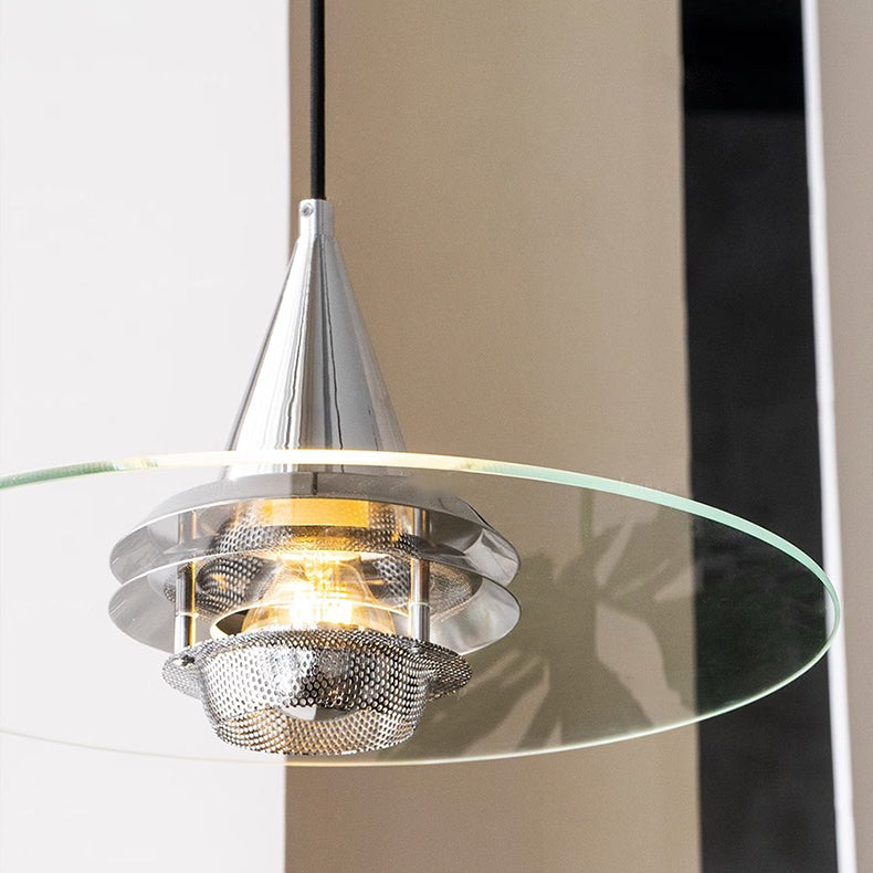 Contemporary Nordic Round Flying Saucer Cone Hardware Glass 1-Light Pendant Light For Living Room