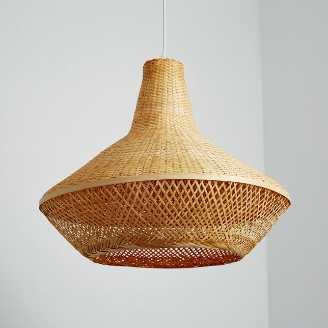 Traditional Chinese Round Bamboo Weaving 1-Light Pendant Light For Entertainment Rooms