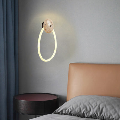 Contemporary Scandinavian Coil Disc Stone Premium Optical Woven Fiber LED Wall Sconce Lamp For Bedroom