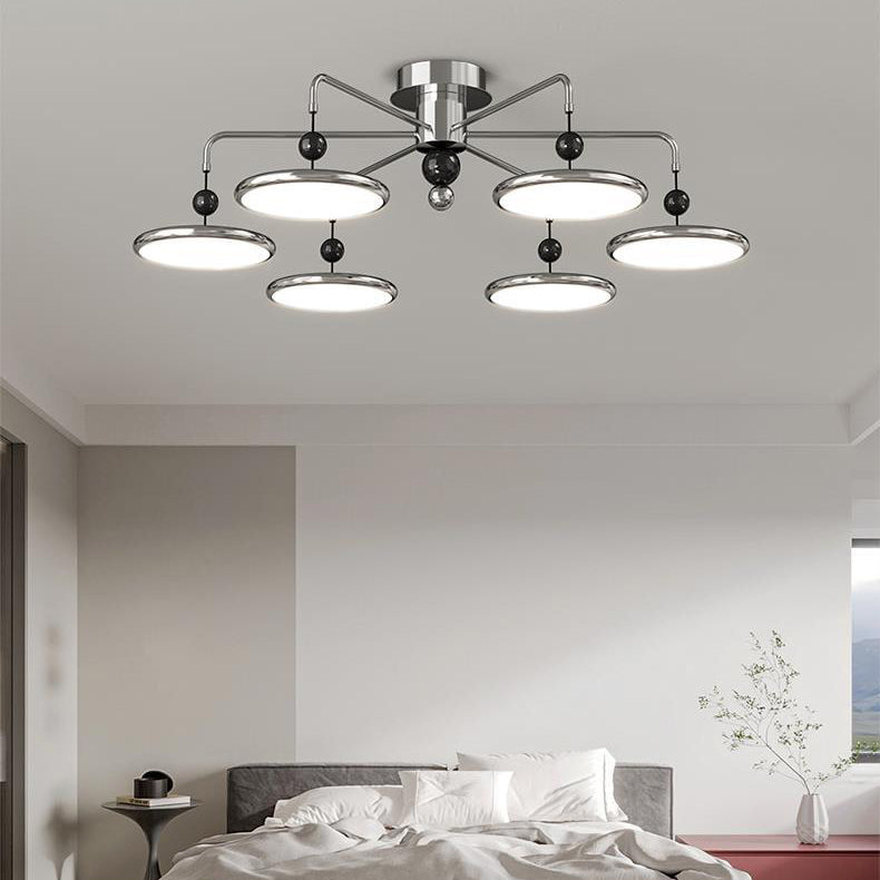 Contemporary Scandinavian Iron Frame Acrylic Flying Saucer LED Semi-Flush Mount Ceiling Light For Living Room